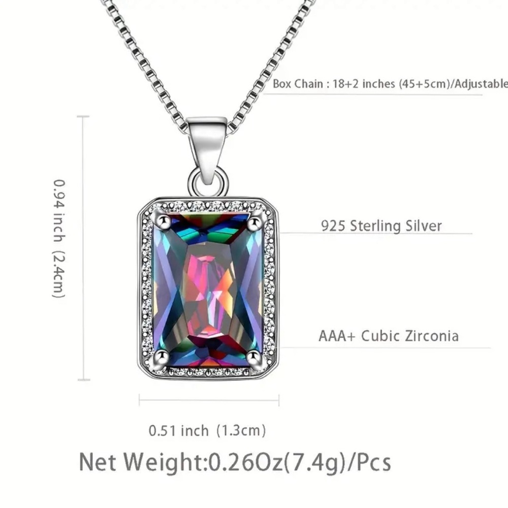 Aurora Borealis S925 Sterling silver pendant necklace. New. - Picture 7 of 13